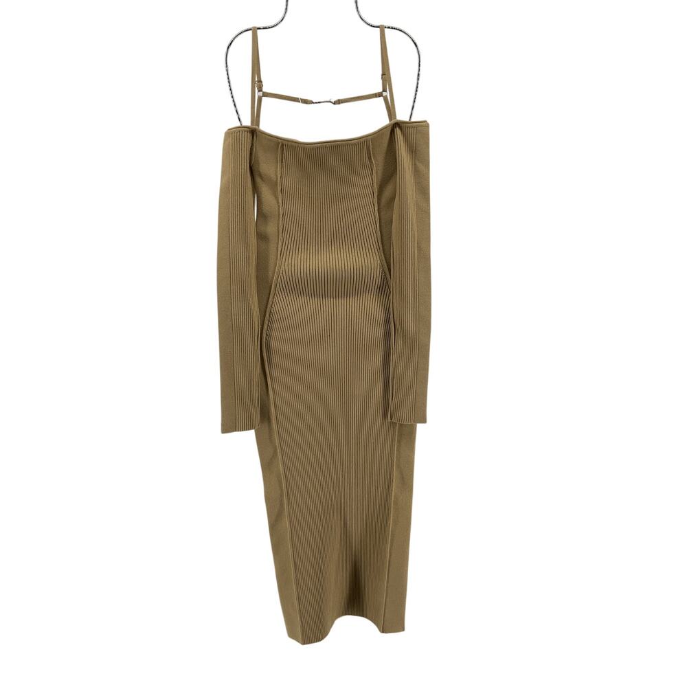 Jacquemus Embellished Ribbed Knit Sand Sierra Midi Dress Size FR 32 / US 0 - Picture 3 of 5